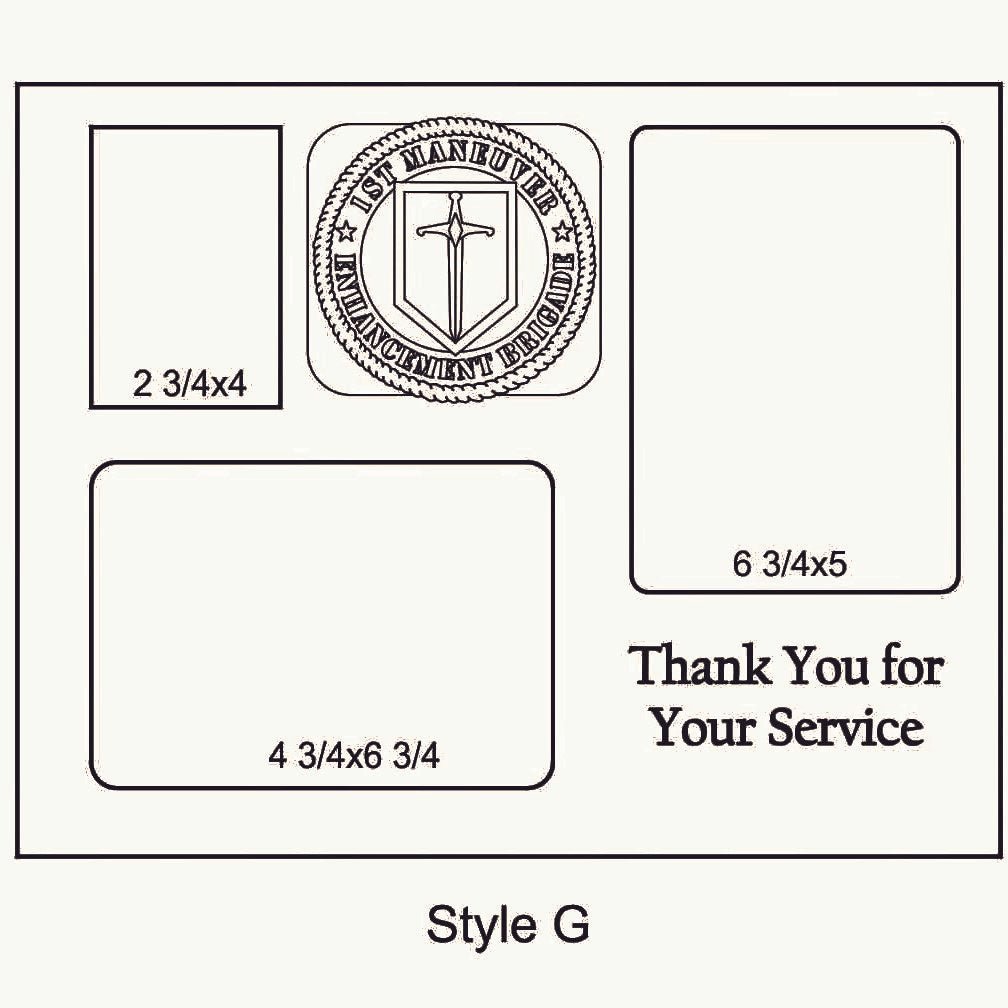 11x14 Military Layout G with 5x7 horizontal, 5x7 vertical and 3x4 vertical picture openings - Legacy Images - Picture Frames