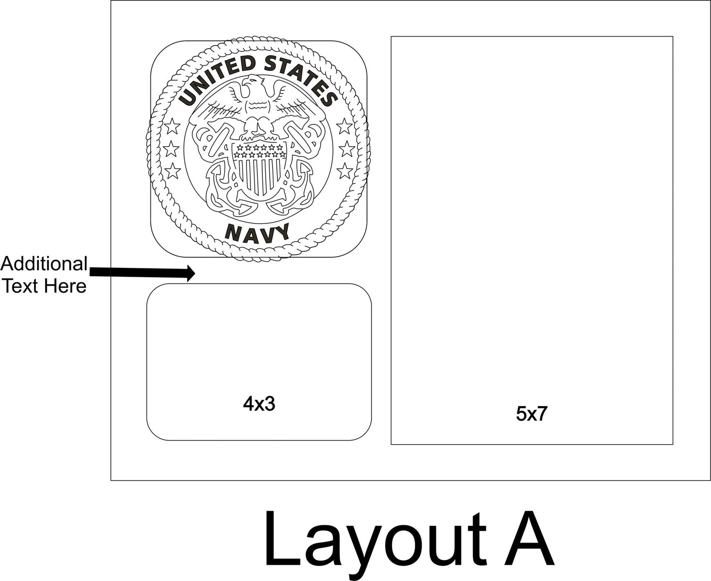 8x10 Military Layout A with 5x7 vertical and 4x3 horizontal photo openings - Legacy Images - Picture Frames