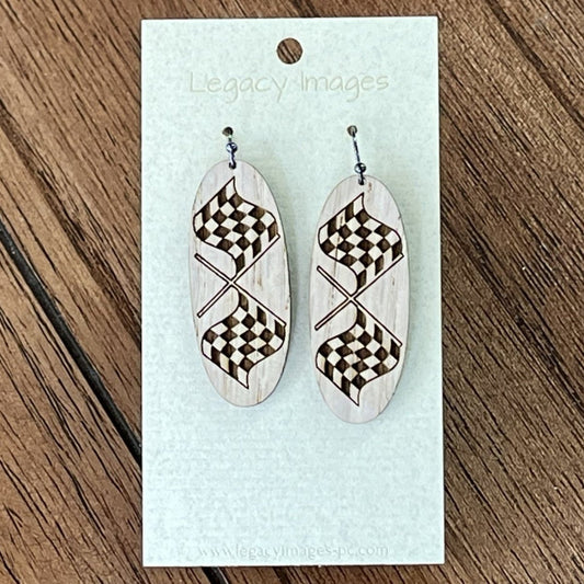 Checkered Flag Dangle Earrings - Legacy Images - Earrings - checkered flag dangle earrings Earrings laser engraved