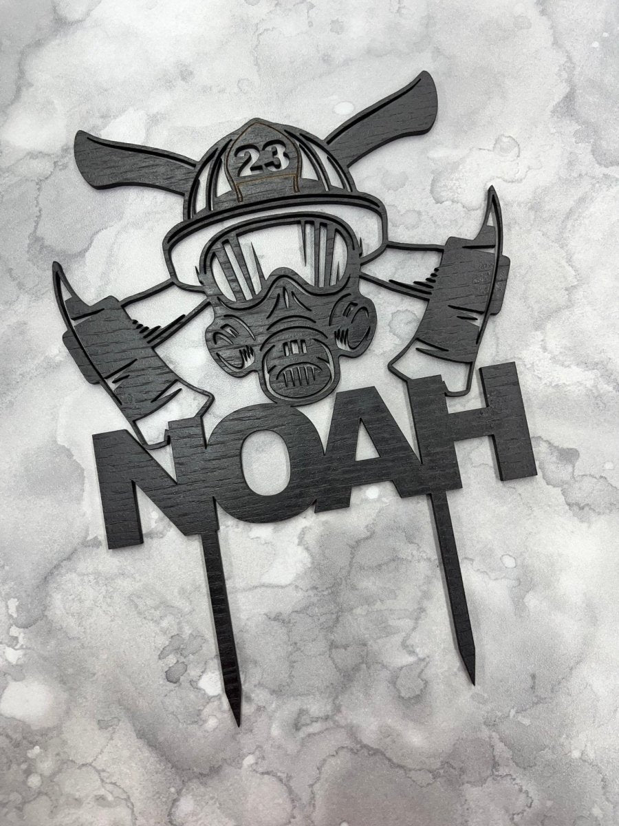 Fireman Birthday Cake Topper - Personalized - Legacy Images - Cake Decorating Supplies - birthday cake topper fireman birthday laser engraved