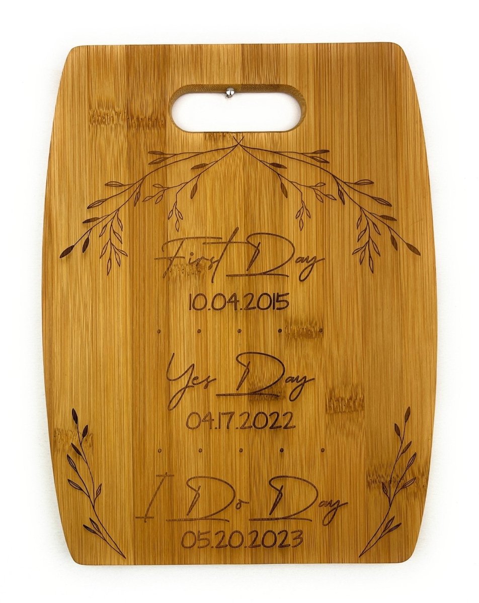 First Day - Yes Day - I Do Day Décor - Personalized Wedding Date Cutting Board - Legacy Images - Cutting Boards - Cutting Board engagement gift kitchen laser engraved