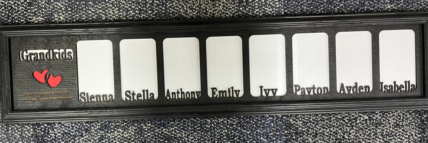 Grandkids Picture Frame with Names - Holds 3x5 Pictures - Legacy Images - 6x32 custom grandkids family laser engraved