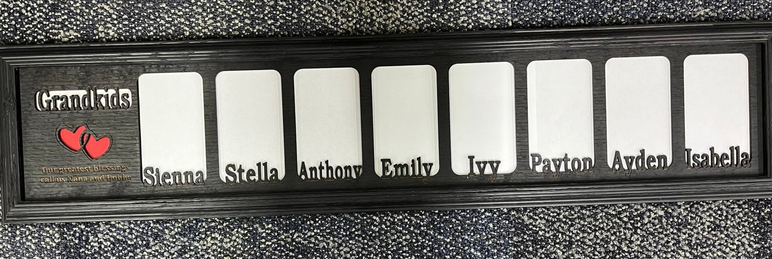 Grandkids Picture Frame with Names - Holds 3x5 Pictures - Legacy Images - 6x32 custom grandkids family laser engraved