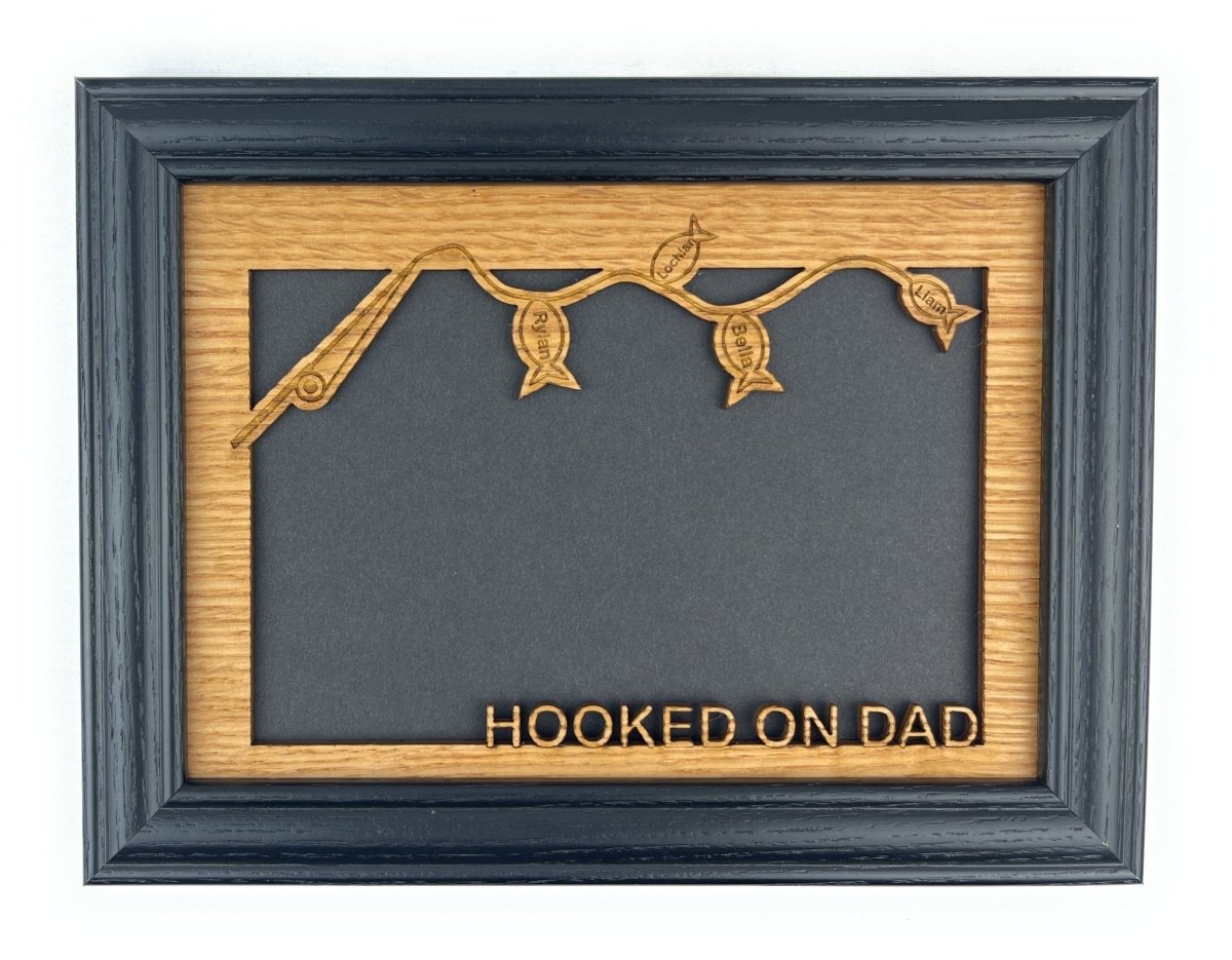 Hooked On Dad Picture Frame - Personalized with Kid's Names - Legacy Images - family father's day gift picture frame laser engraved