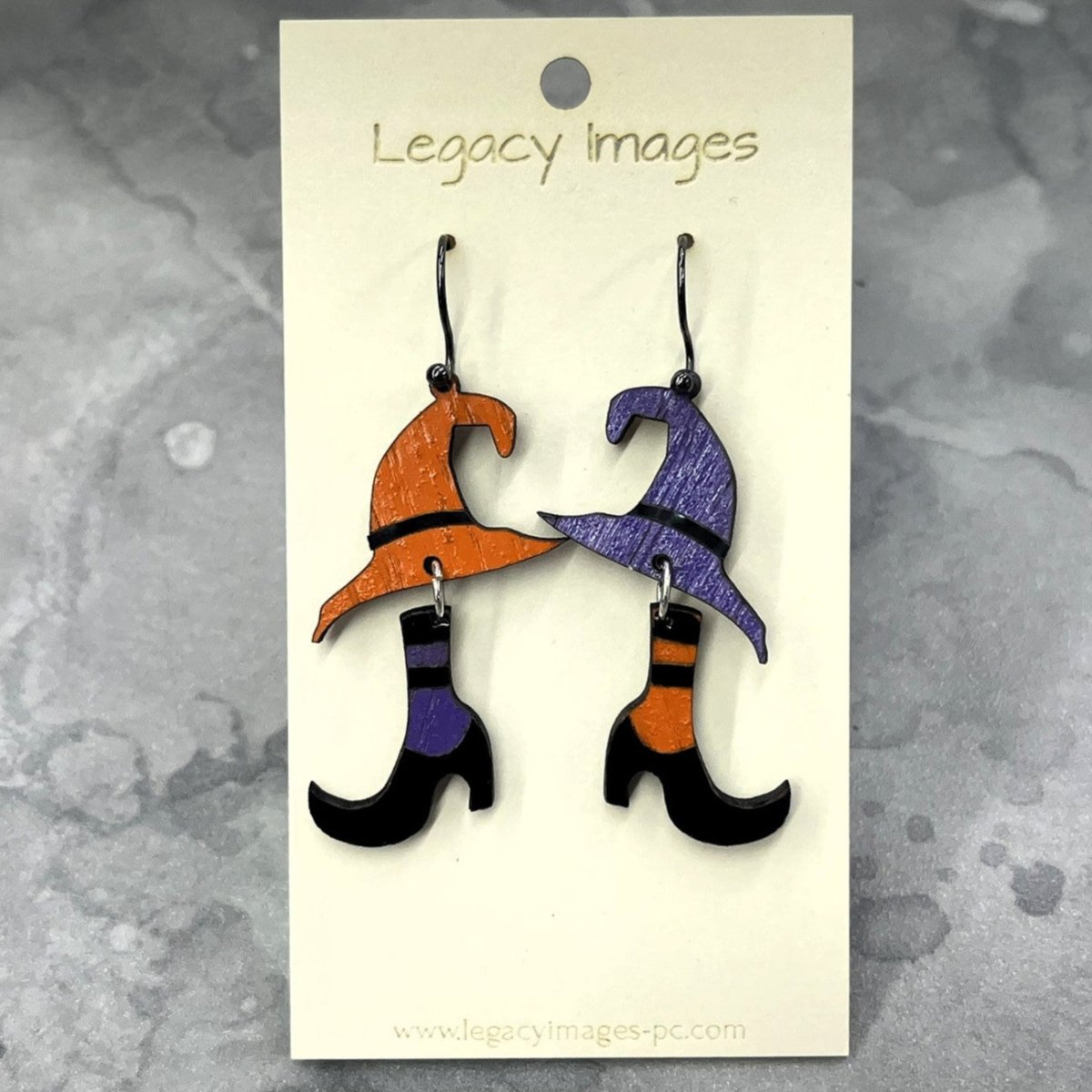 Mismatch Witch Hat & Shoes Dangle Earrings - Legacy Images - Earrings - dangle earrings Earrings halloween laser engraved