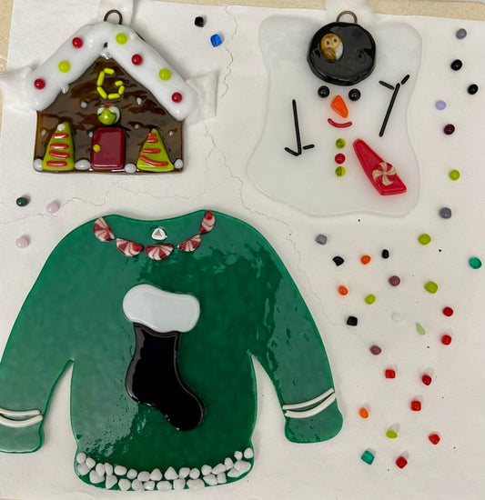 Mosaics by Mama J - Fused Glass Christmas Ornaments - Class at The Craft Room - Legacy Images - TCR The Craft Room laser engraved