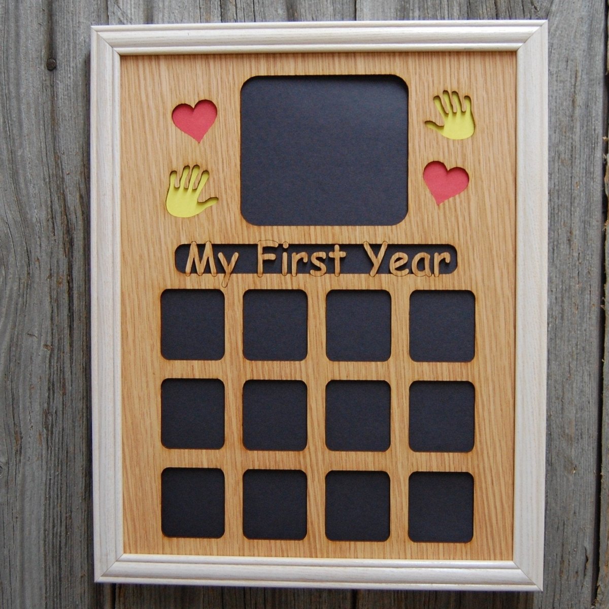 My First Year Picture Frame with Handprints & Hearts 11"x14" - Legacy Images - Picture Frames - 11x14 Picture Frame baby family laser engraved