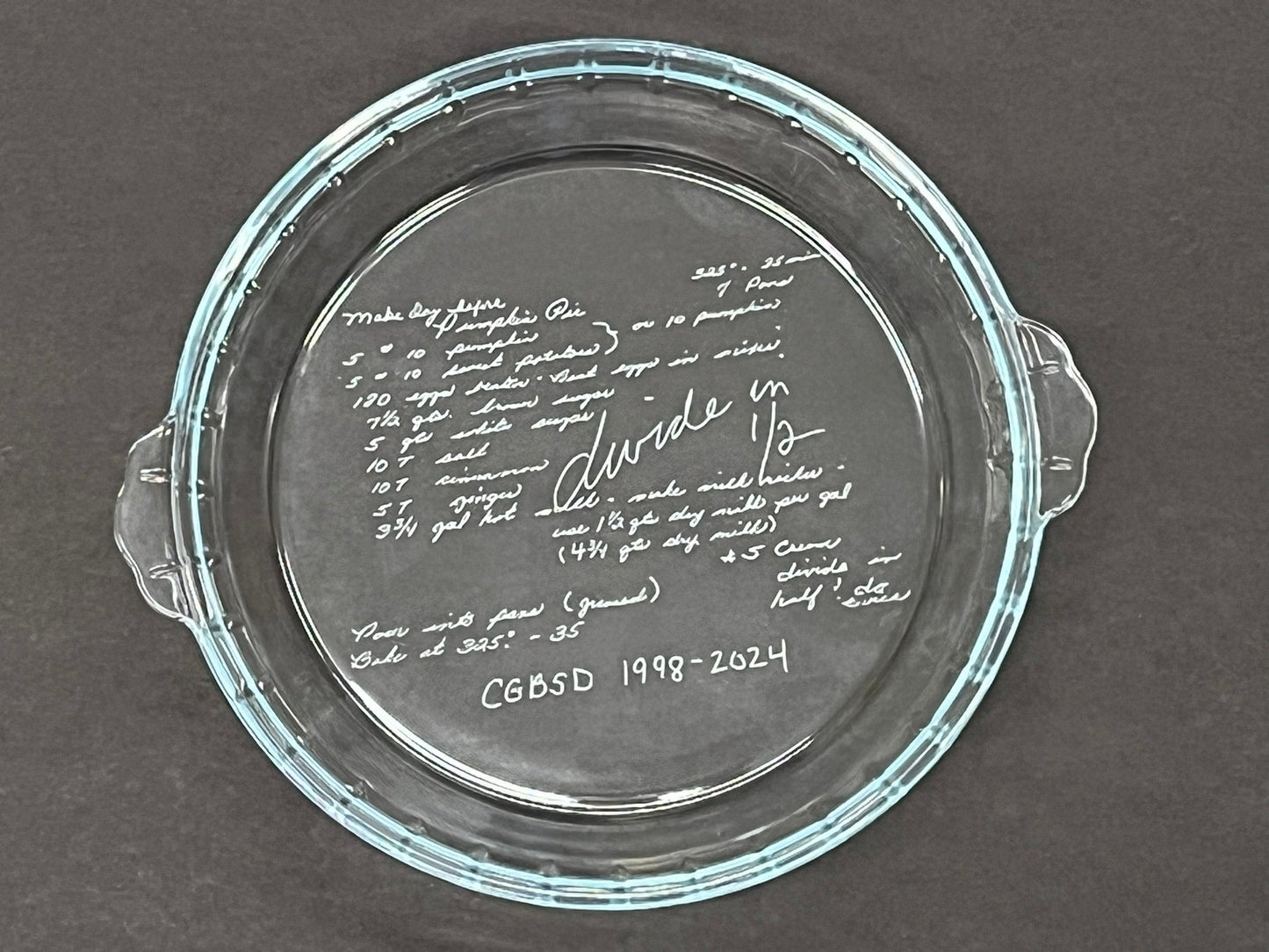 Personalized Pie Plate - Legacy Images - kitchen wedding laser engraved