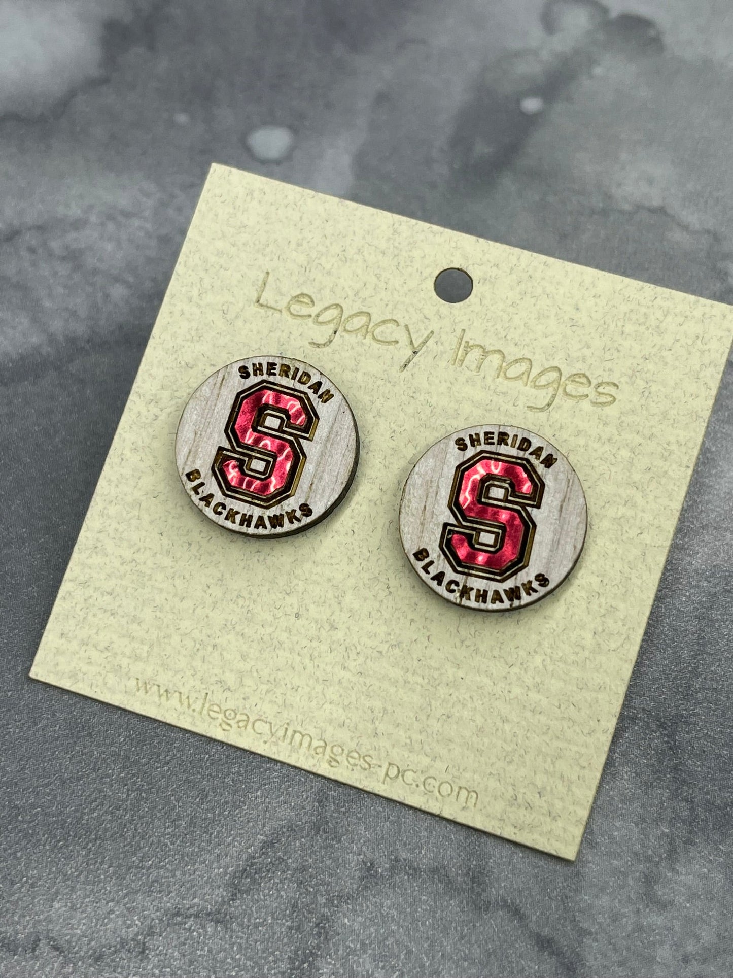 Sheridan Blackhawks Earrings - Legacy Images - Earrings - Earrings school Sheridan laser engraved