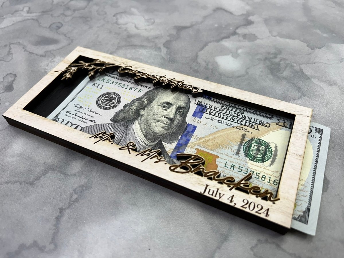 Wedding Money Holder Personalized with Last Name & Date - Legacy Images - wedding laser engraved