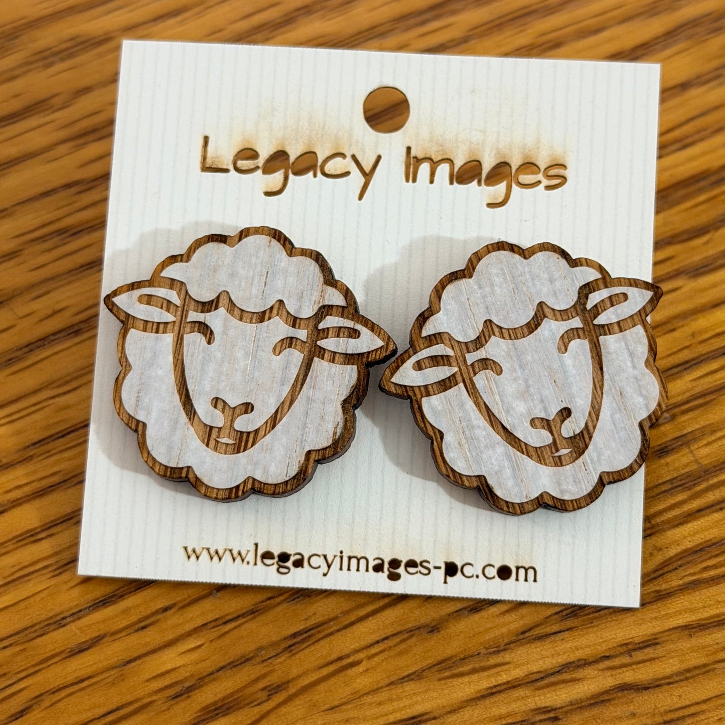 Sheep Earrings, Wood Stud Earrings