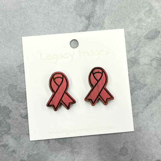 Pink Ribbon Earrings - Breast Cancer Awareness - Legacy Images - Earrings - Earrings laser engraved