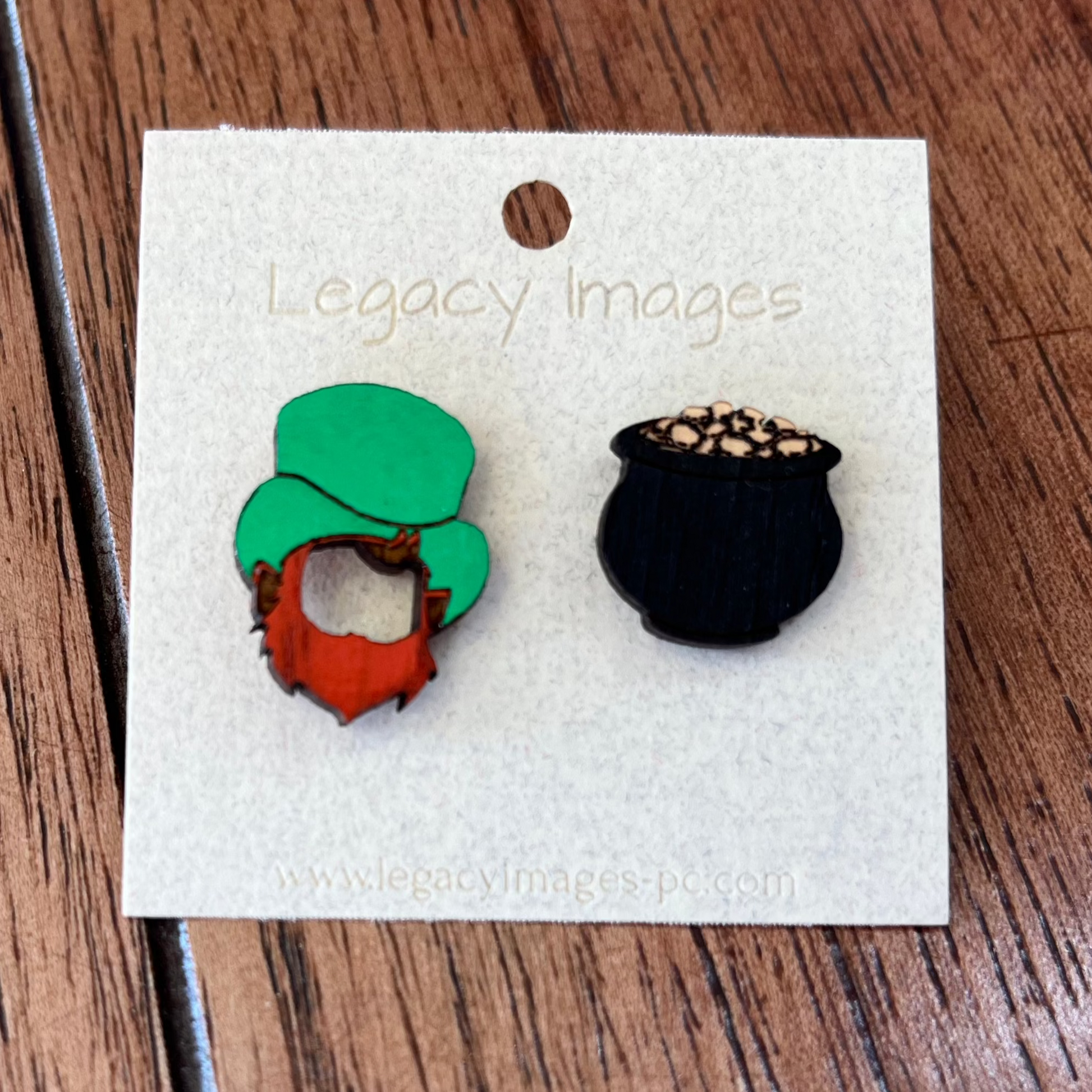 St. Patrick's Day Leprechaun & Pot of Gold Earring Set - Legacy Images - Earrings - Earrings holiday holidays laser engraved