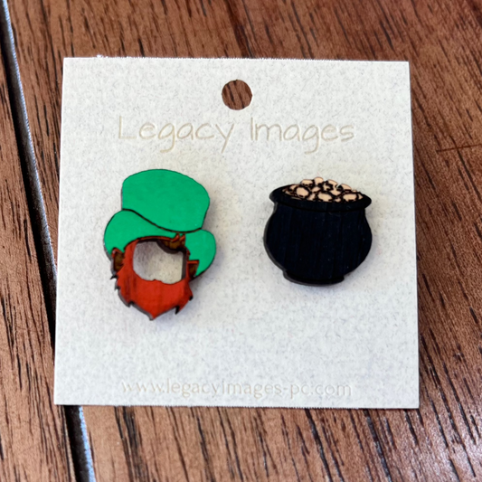 St. Patrick's Day Leprechaun & Pot of Gold Earring Set - Legacy Images - Earrings - Earrings holiday holidays laser engraved