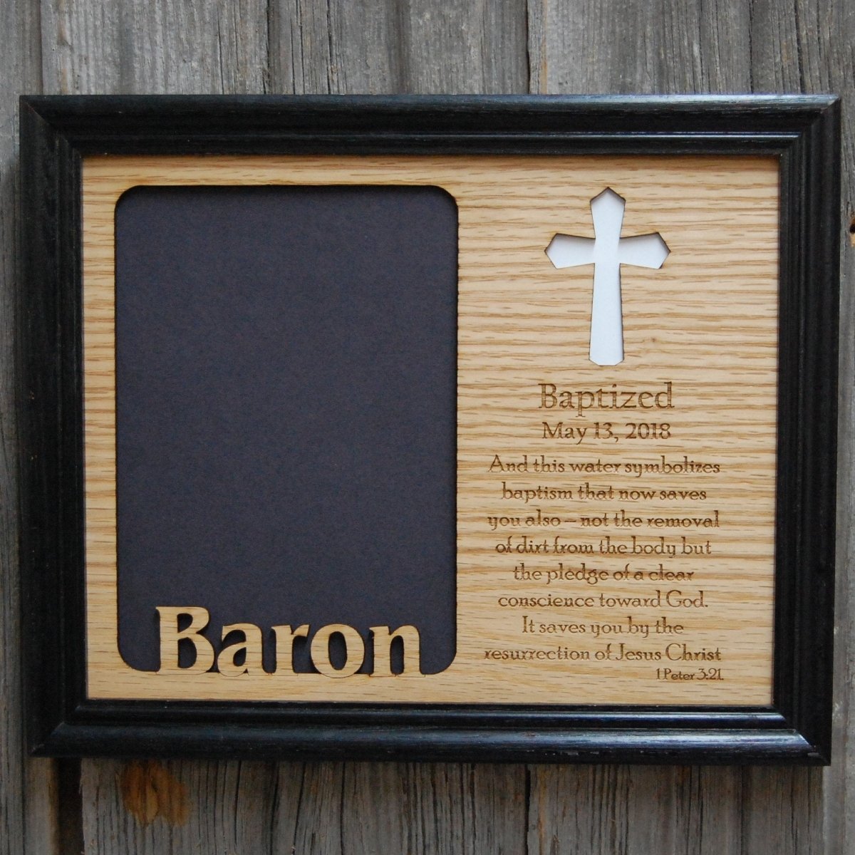 Baptism Picture Frame - 8x10 Frame Hold 5x7 Photo - Legacy Images - Picture Frames - 8x10 picture frame date family laser engraved