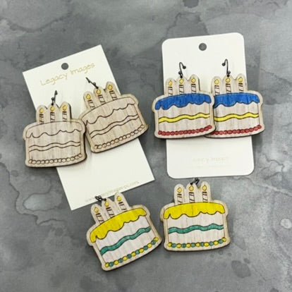 Birthday Cake Earrings - Dangle - Legacy Images - laser engraved