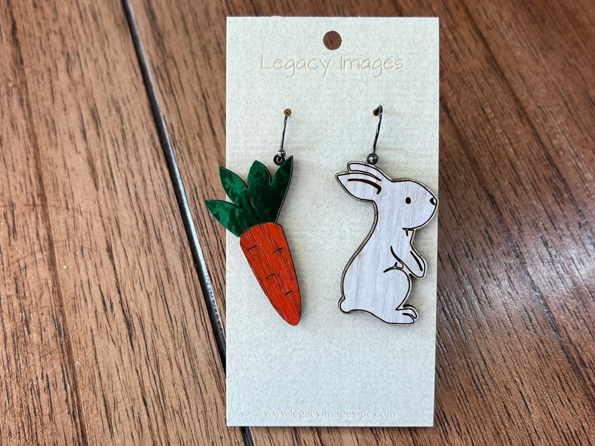 Easter Bunny & Carrot Dangle Earrings - Legacy Images - Earrings - Earrings easter holiday laser engraved