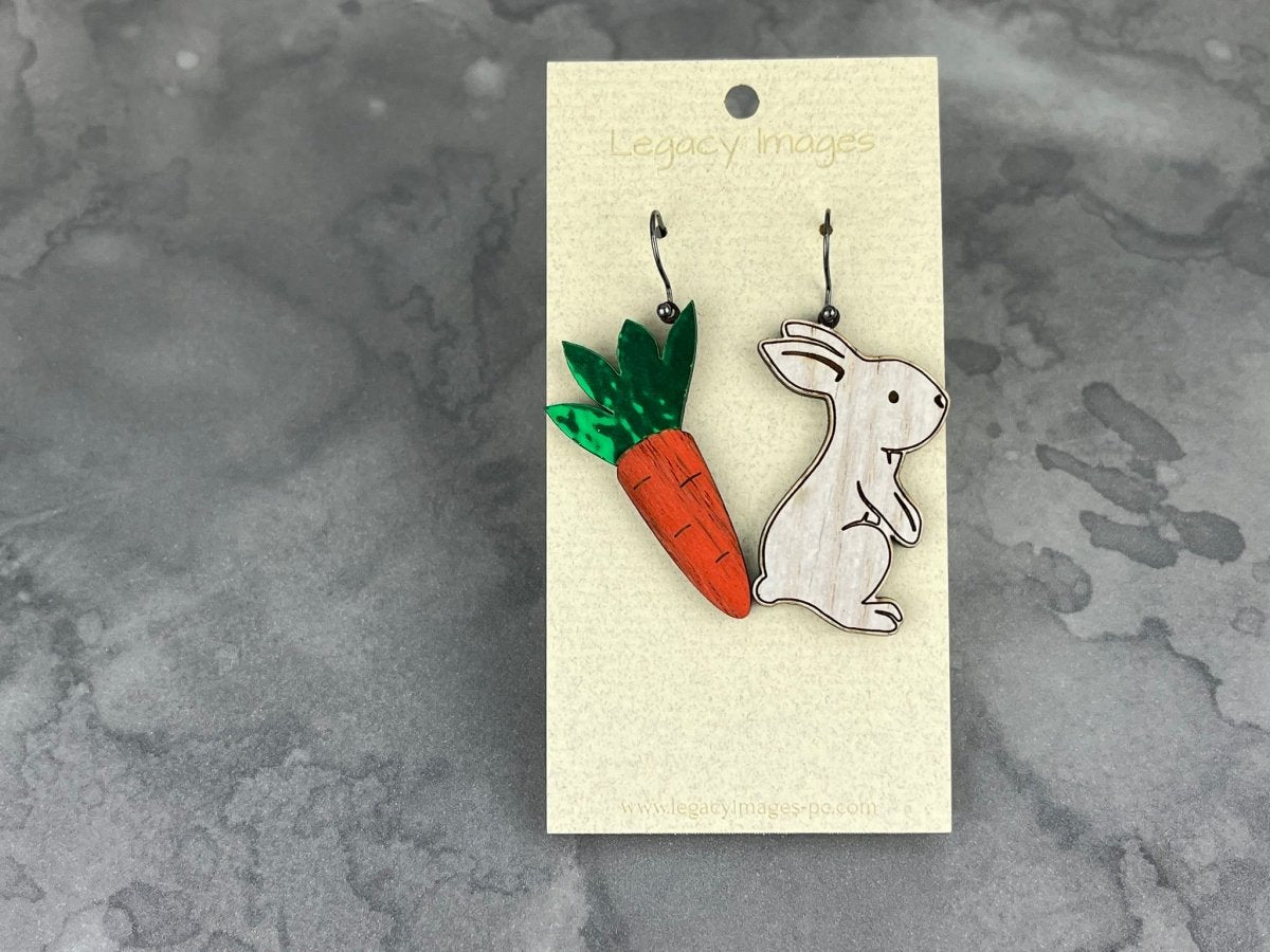 Easter Bunny & Carrot Dangle Earrings - Legacy Images - Earrings - Earrings easter holiday laser engraved