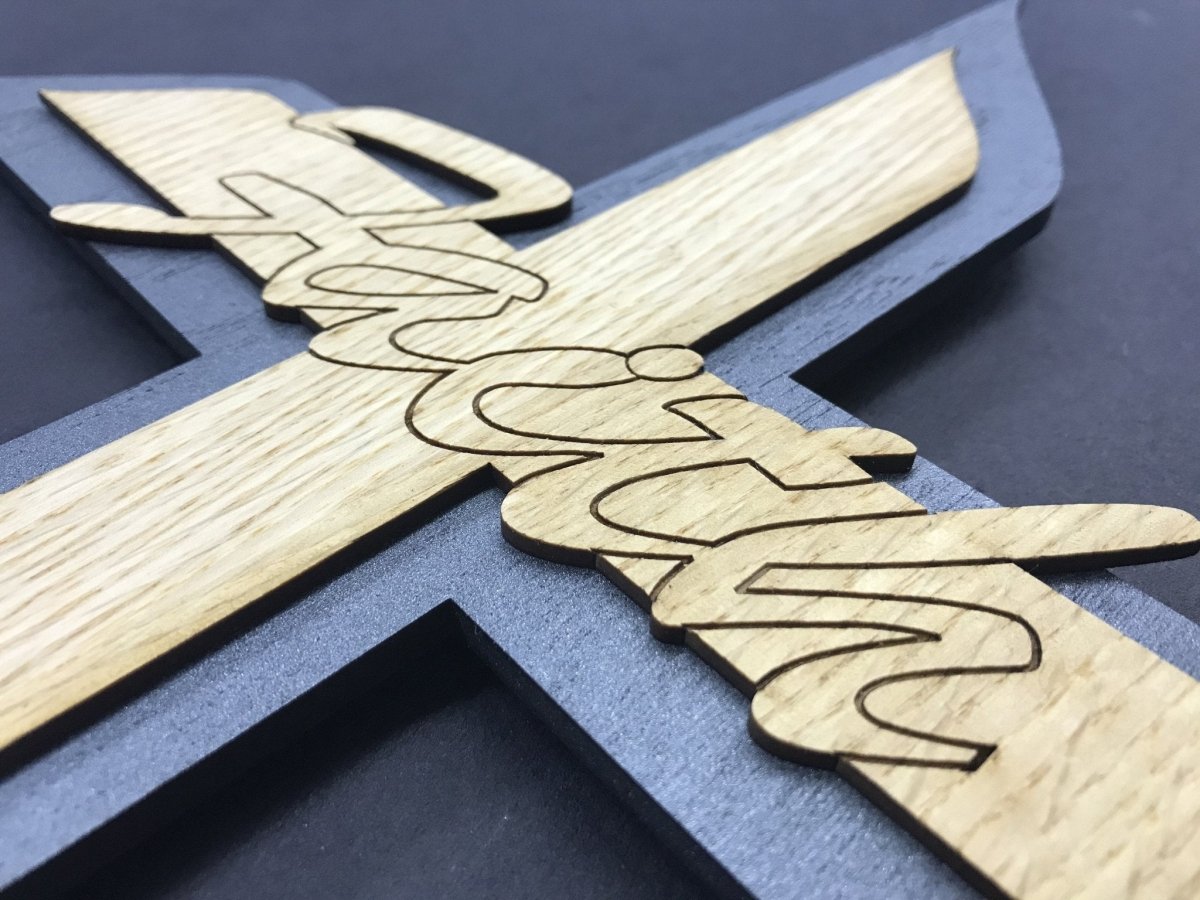 Faith Cross Wall Decor - Legacy Images - Novelty Signs - cross family religious laser engraved