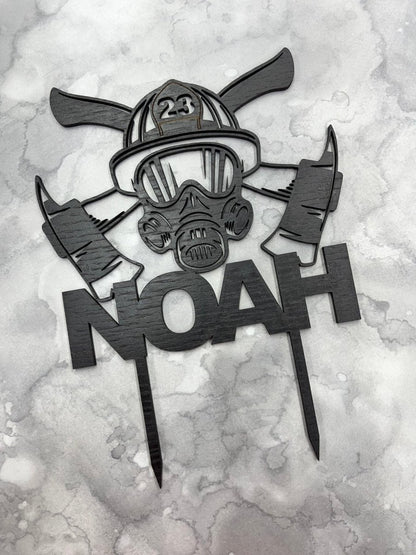 Fireman Birthday Cake Topper - Personalized - Legacy Images - Cake Decorating Supplies - birthday cake topper fireman birthday laser engraved