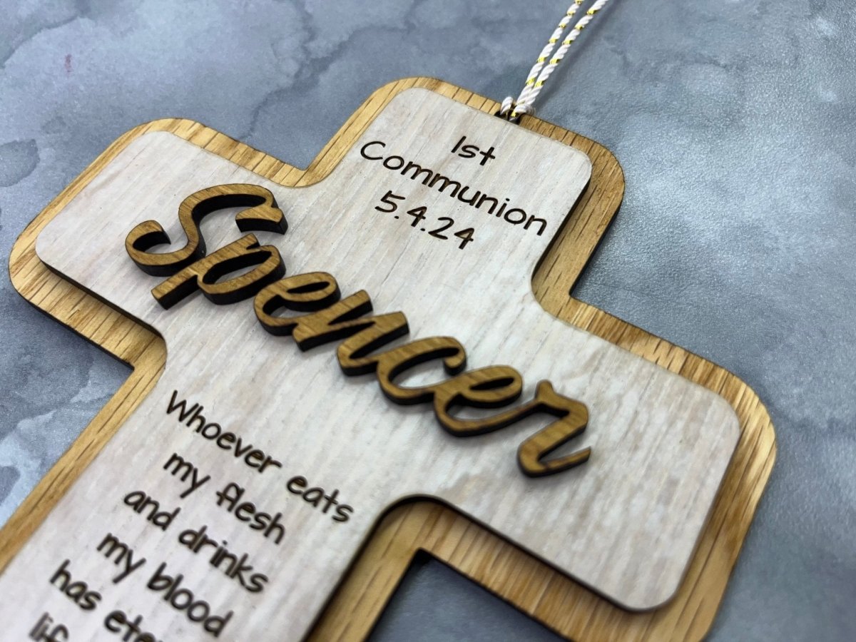 First Communion Ornament - Personalized with Name and Date - Legacy Images - Ornament - cord date name laser engraved