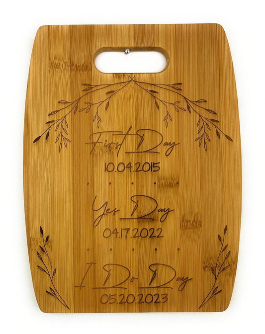 First Day - Yes Day - I Do Day Décor - Personalized Wedding Date Cutting Board - Legacy Images - Cutting Boards - Cutting Board engagement gift kitchen laser engraved