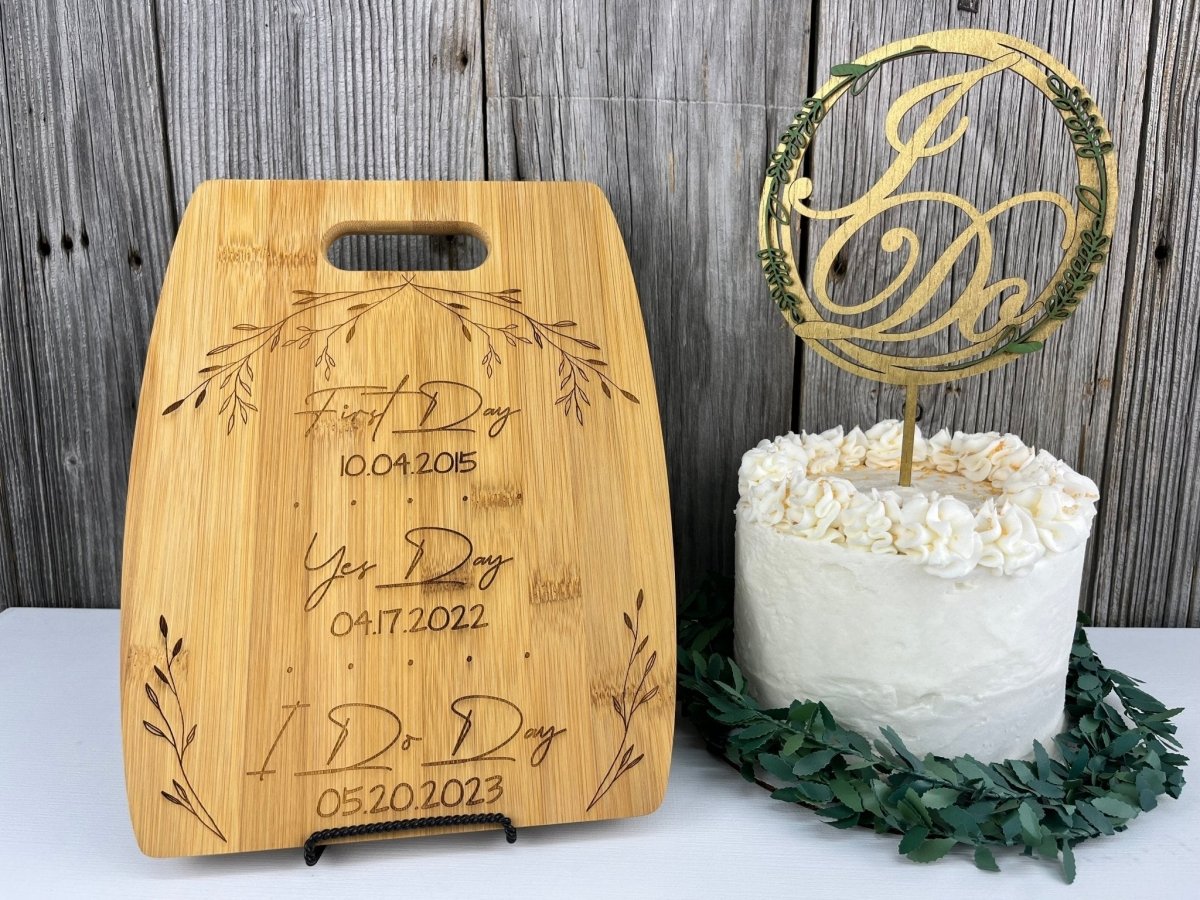 First Day - Yes Day - I Do Day Décor - Personalized Wedding Date Cutting Board - Legacy Images - Cutting Boards - Cutting Board engagement gift kitchen laser engraved
