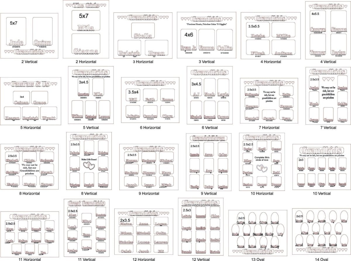 Grandkids Name Picture Frame with Dates - Legacy Images - Picture Frames - 11x14 Picture Frame date family laser engraved