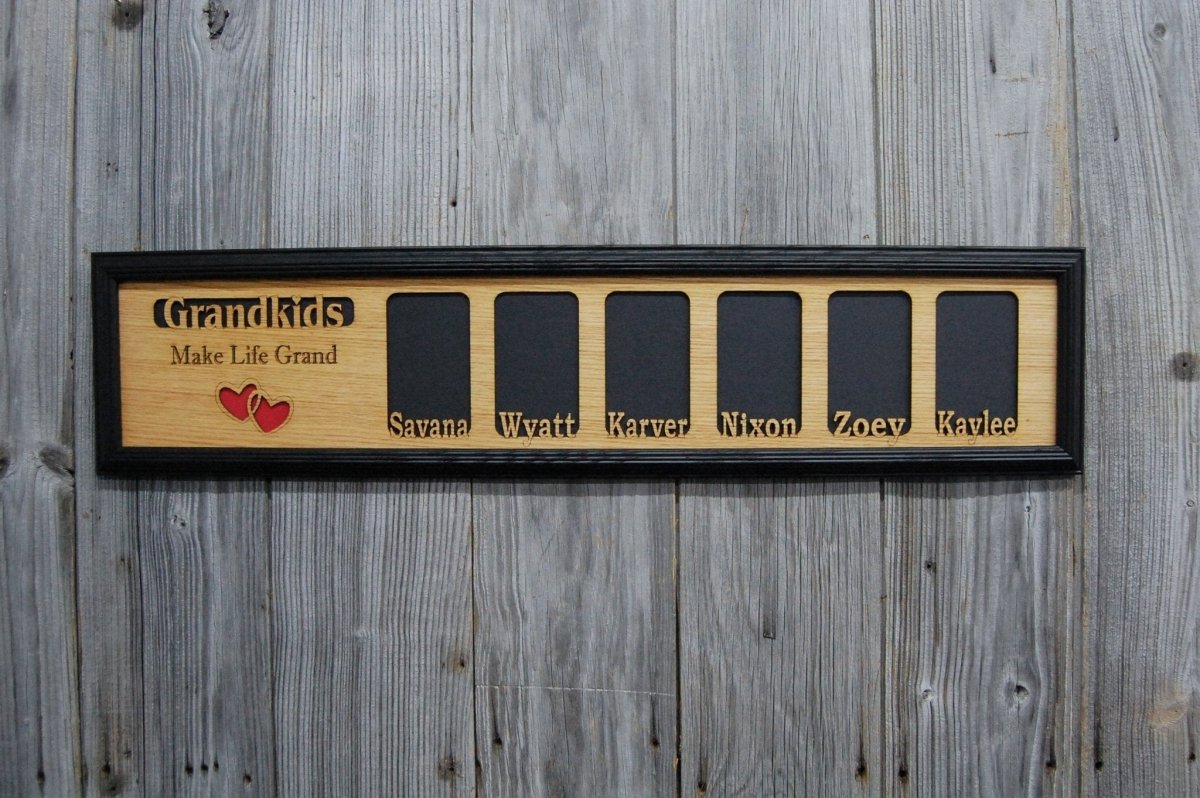 Grandkids Picture Frame with Names - 6"x32" Holds 3x5 Pictures - Legacy Images - Picture Frames - 6x32 picture frame custom grandkids family laser engraved