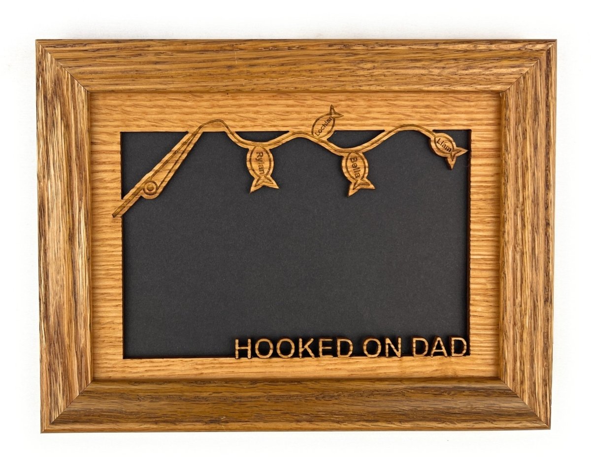 Hooked On Dad Picture Frame - Personalized with Kid's Names - Legacy Images - family father's day gift picture frame laser engraved