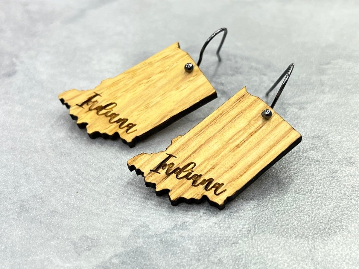 Indiana Earrings - Dangle - Legacy Images - Earrings - dangle earrings Earrings state laser engraved