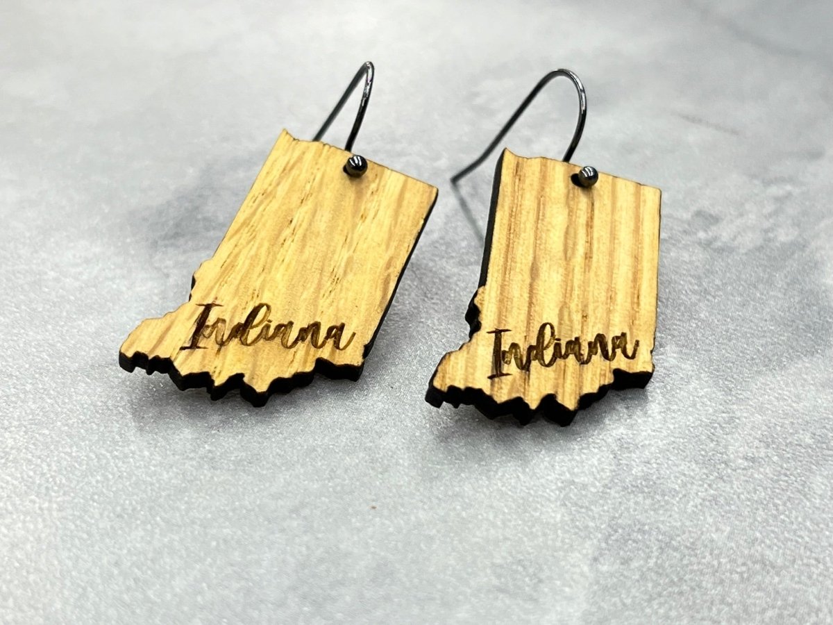 Indiana Earrings - Dangle - Legacy Images - Earrings - dangle earrings Earrings state laser engraved