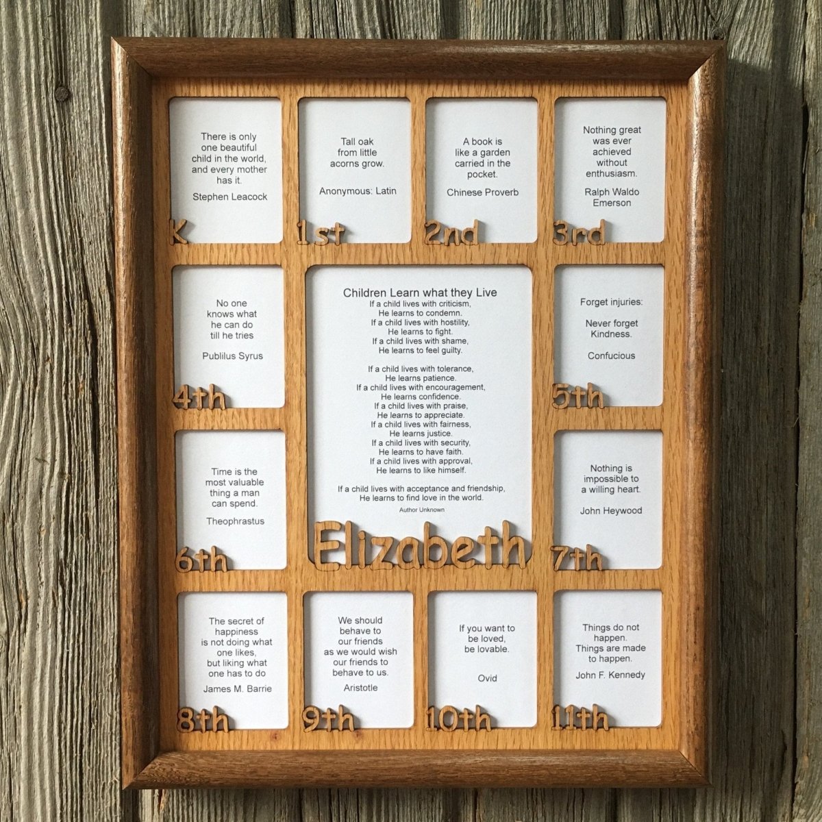 K - 12th Grade School Years Picture Frame - Rectangular Openings - Holds 5x6.5 & 2.5x3 Photos 11"x14" - Legacy Images - Picture Frames - 11x14 Picture Frame name picture frame laser engraved
