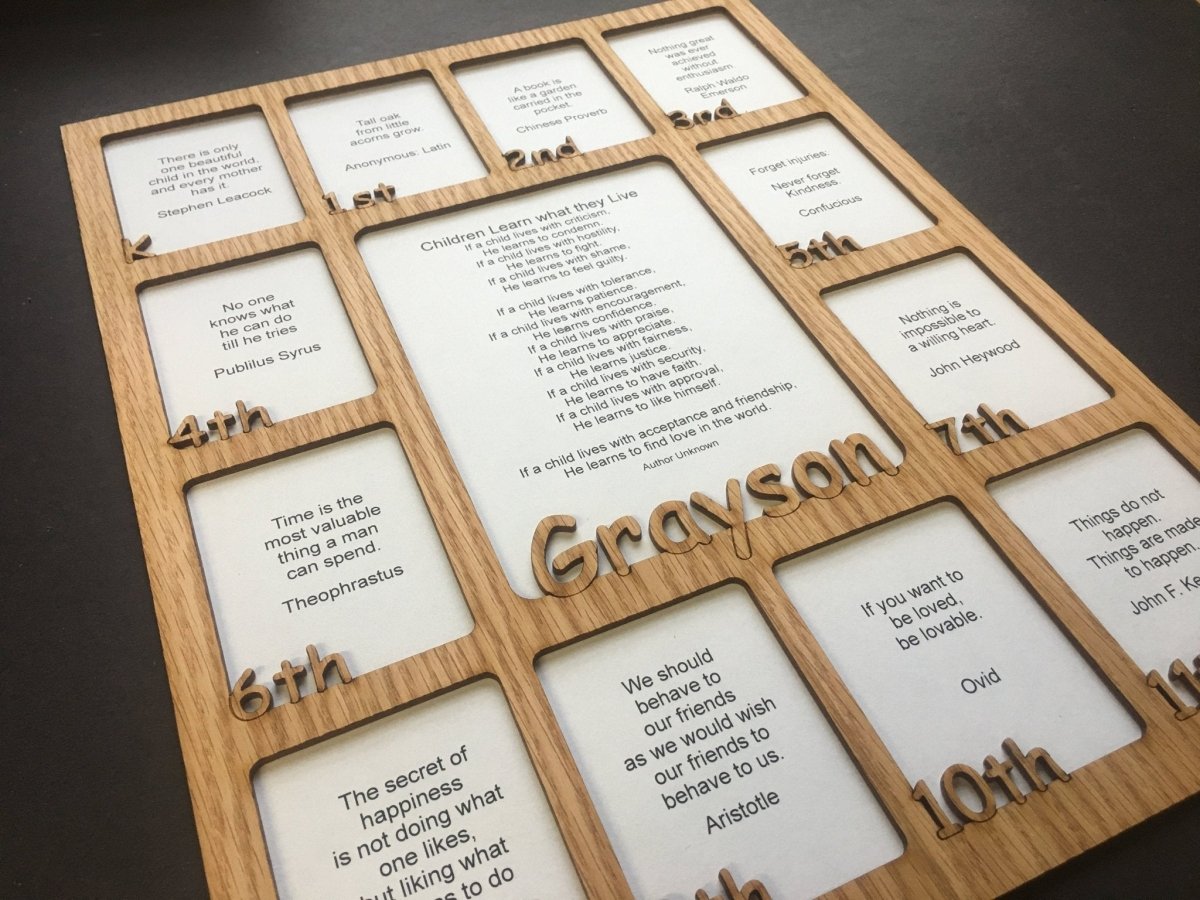 K - 12th Grade School Years Picture Frame - Rectangular Openings - Holds 5x6.5 & 2.5x3 Photos 11"x14" - Legacy Images - Picture Frames - 11x14 Picture Frame name picture frame laser engraved