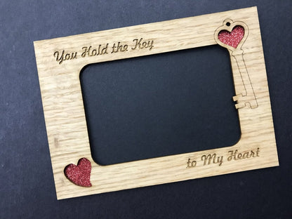 Key To My Heart Picture Frame - 5x7 Frame Hold 4x6 Photo - Legacy Images - Picture Frames - 5x7 picture frame family holiday laser engraved