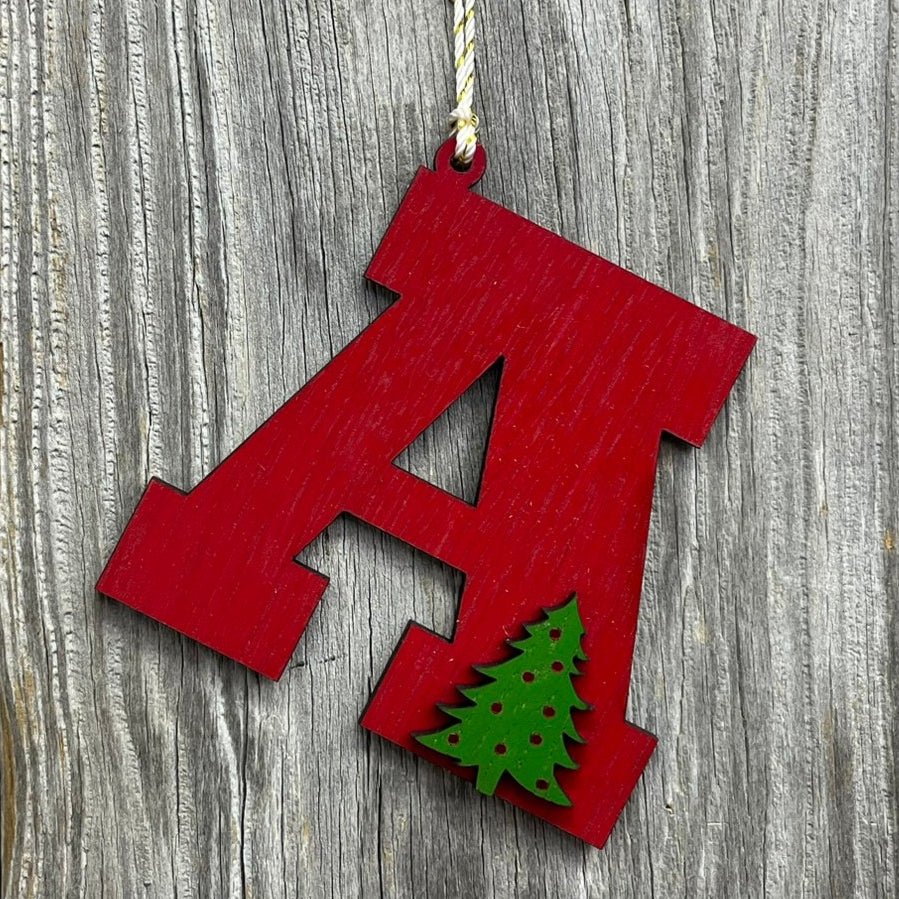 Letter Ornament with Christmas Tree - Legacy Images - christmas cord ornament laser engraved