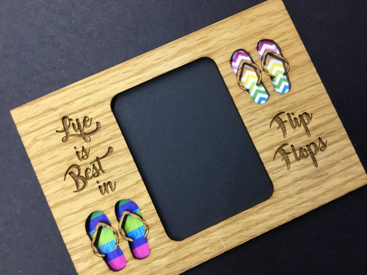 Life is Best in Flip Flops Picture Frame - 5x7 Frame Hold 3x4 Photo - Legacy Images - Picture Frames - 5x7 picture frame beach hobbies laser engraved