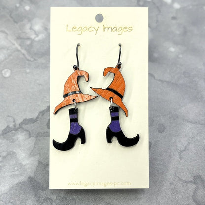 Mismatch Witch Hat & Shoes Dangle Earrings - Legacy Images - Earrings - dangle earrings Earrings halloween laser engraved