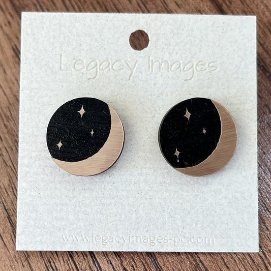 Moon & Star Stud Earrings - Legacy Images - Earrings - Earrings Eclipes moon & stars laser engraved