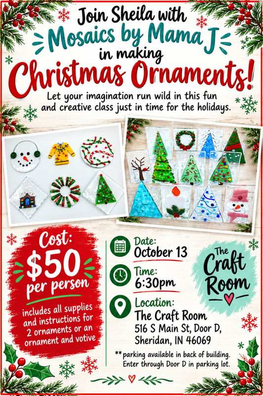 Mosaics by Mama J Class - Christmas Ornaments & Votive - Legacy Images - TCR The Craft Room laser engraved
