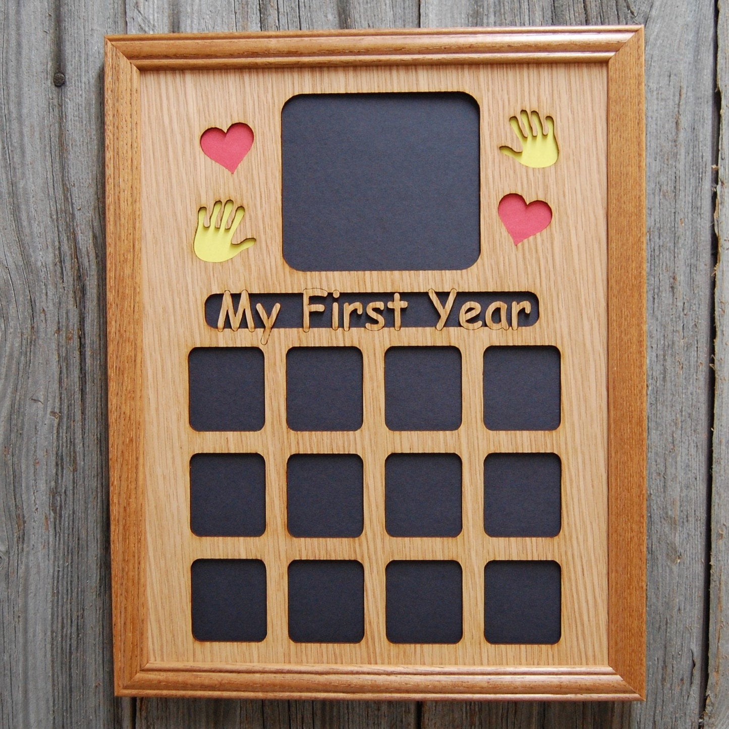 My First Year Picture Frame with Handprints & Hearts 11"x14" - 11x14 My First Year Picture Frame with Handprints & Hearts, Picture Frame, home decor, laser engraved - Legacy Images - Legacy Images - Picture Frames