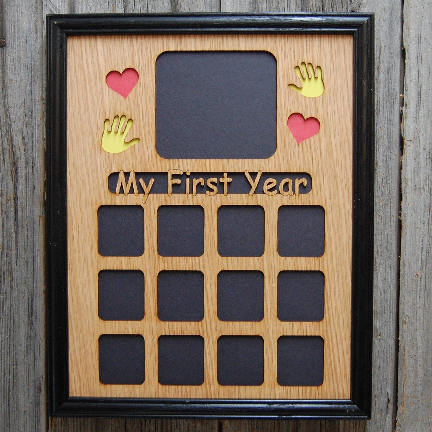 My First Year Picture Frame with Handprints & Hearts 11"x14" - 11x14 My First Year Picture Frame with Handprints & Hearts, Picture Frame, home decor, laser engraved - Legacy Images - Legacy Images - Picture Frames