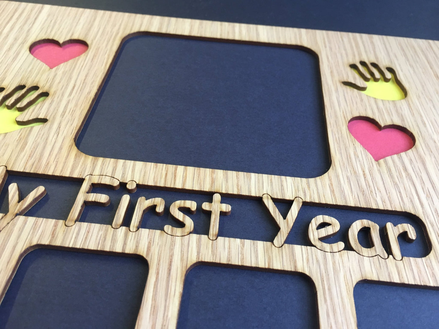 My First Year Picture Frame with Handprints & Hearts 11"x14" - 11x14 My First Year Picture Frame with Handprints & Hearts, Picture Frame, home decor, laser engraved - Legacy Images - Legacy Images - Picture Frames