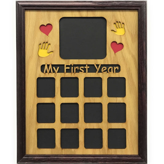 My First Year Picture Frame with Handprints & Hearts 11"x14" - Legacy Images - Picture Frames - 11x14 Picture Frame baby family laser engraved