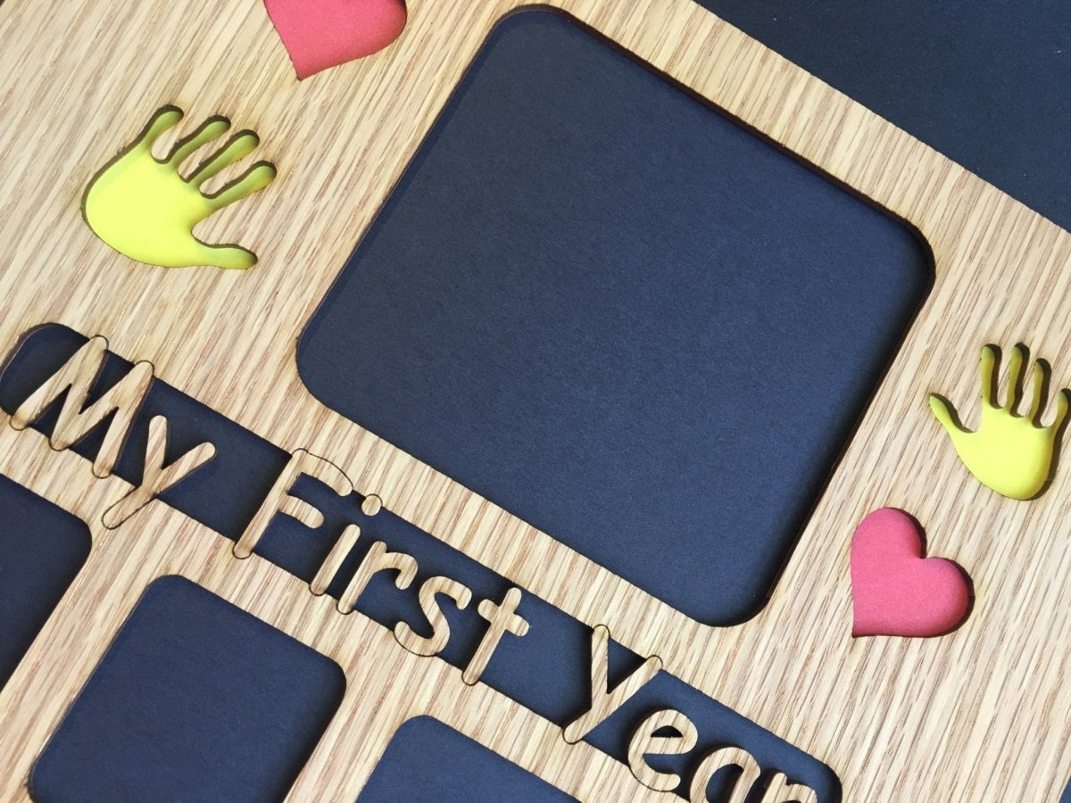 My First Year Picture Frame with Handprints & Hearts 11"x14" - Legacy Images - Picture Frames - 11x14 Picture Frame baby family laser engraved