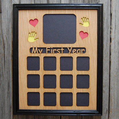 My First Year Picture Frame with Handprints & Hearts 11"x14" - Legacy Images - Picture Frames - 11x14 Picture Frame baby family laser engraved