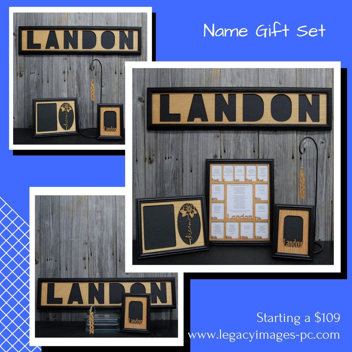 Name Gift Set - Legacy Images - Picture Frames - 11x14 Picture Frame 5x7 picture frame 6x32 frame laser engraved