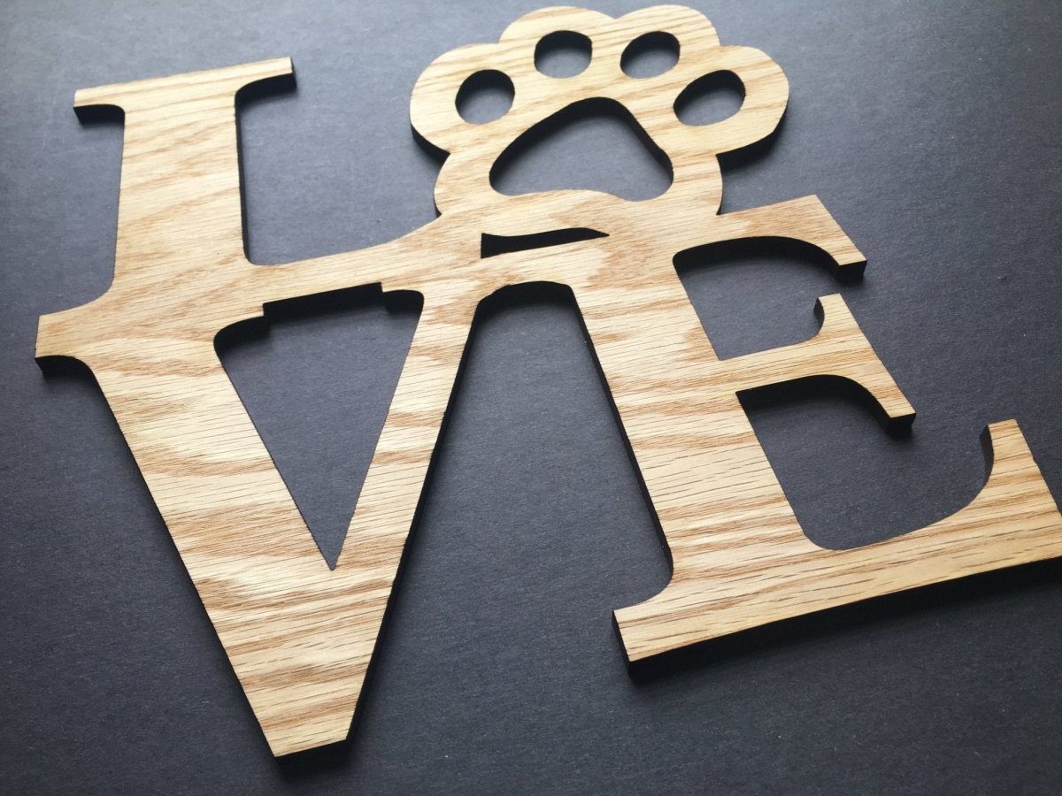 Paw Print Love Sign Wall Decor - Legacy Images - Novelty Signs - cord dog love sign laser engraved