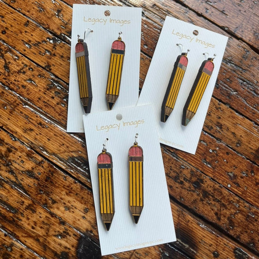 Pencil Earrings - Legacy Images - Earrings - Earrings occupations teacher laser engraved
