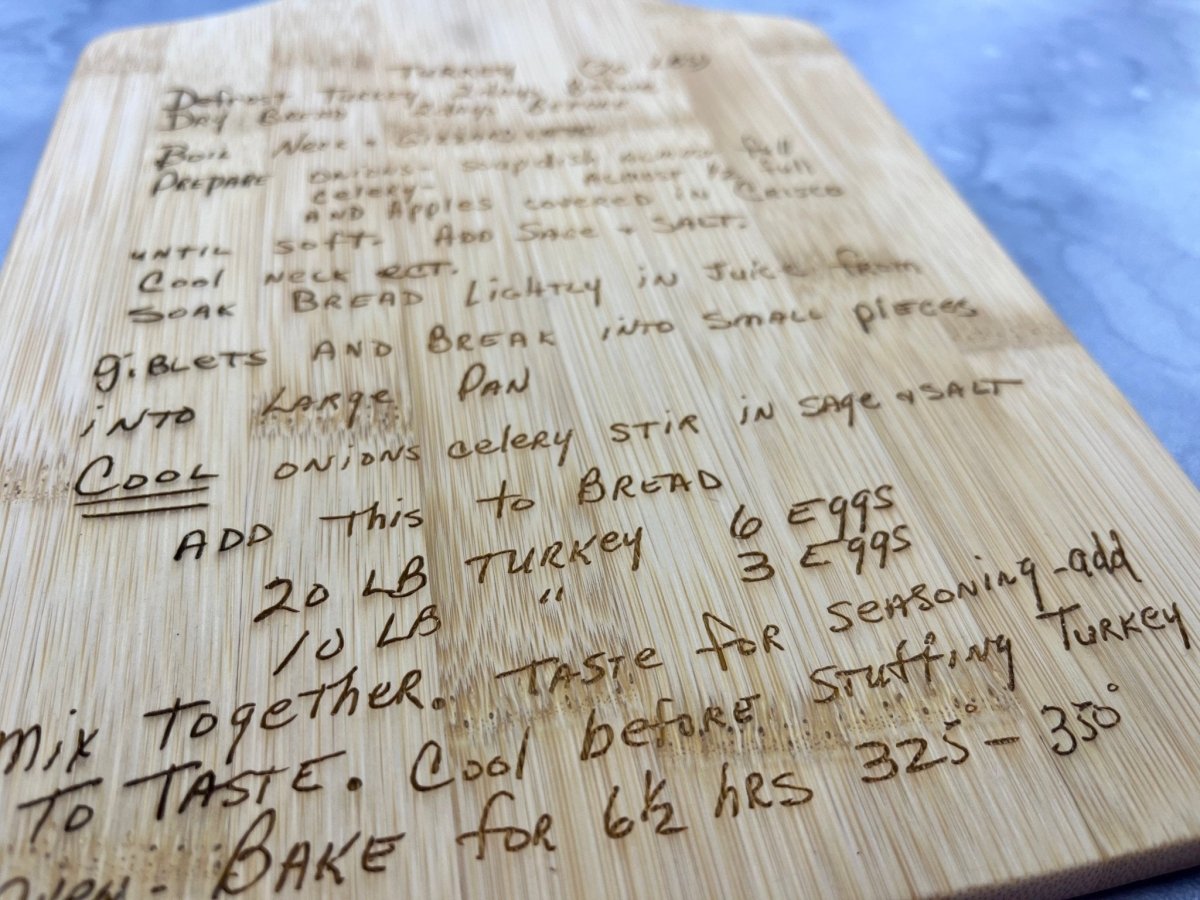 Personalized Bamboo Cutting Board Décor - Your Recipe or Quote - Legacy Images - Cutting Boards - Cutting Board engagement gift kitchen laser engraved